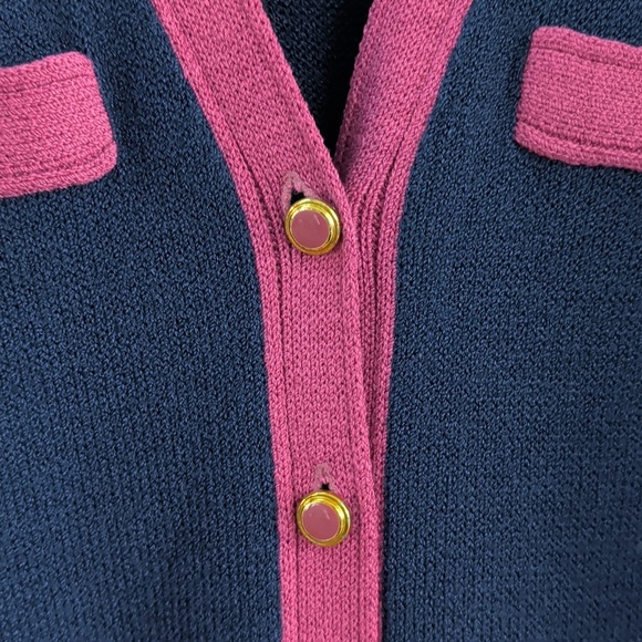 St. John Vintage Navy and Pink Button-Up Knit Sweater Dress - Picture 6 of 11